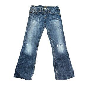 Silver Jeans Co. Womens Flare Distressed Denim Jeans 28/33 Medium Wash Western L